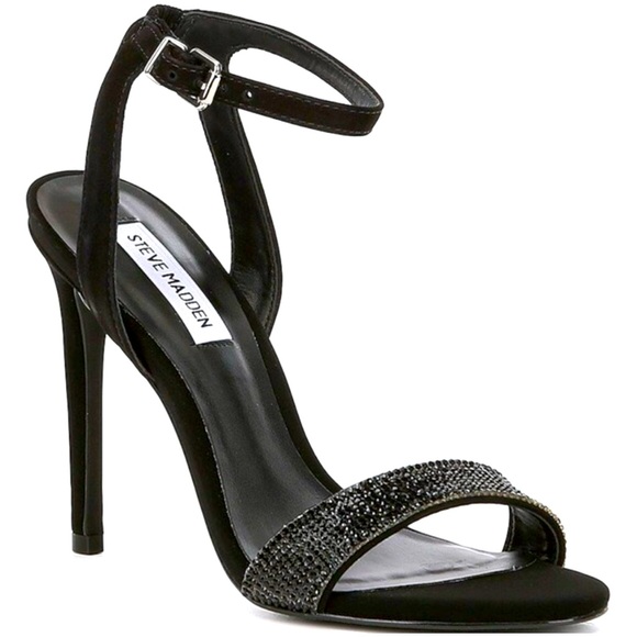 🍎 Steve Madden | Leona Black Rhinestone Heels - Picture 1 of 8